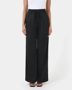 Forcast Louisa Wide Leg Satin Pants Black Discount