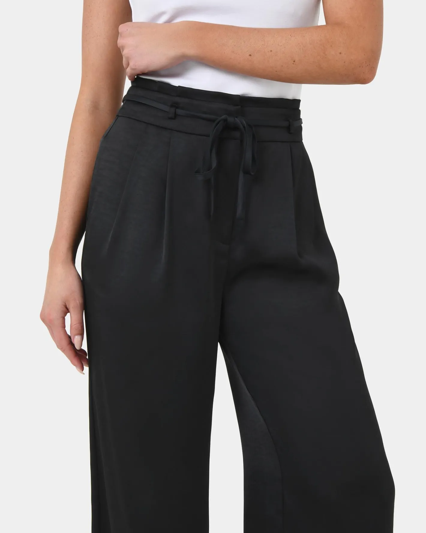 Forcast Louisa Wide Leg Satin Pants Black Discount