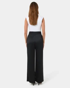 Forcast Louisa Wide Leg Satin Pants Black Discount