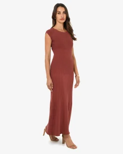 Forcast Lourdes Ribbed Knit Dress Clay Sale