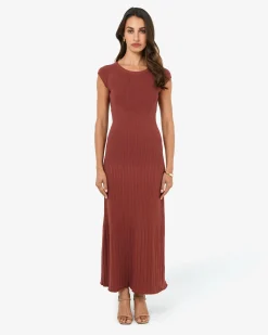 Forcast Lourdes Ribbed Knit Dress Clay Sale