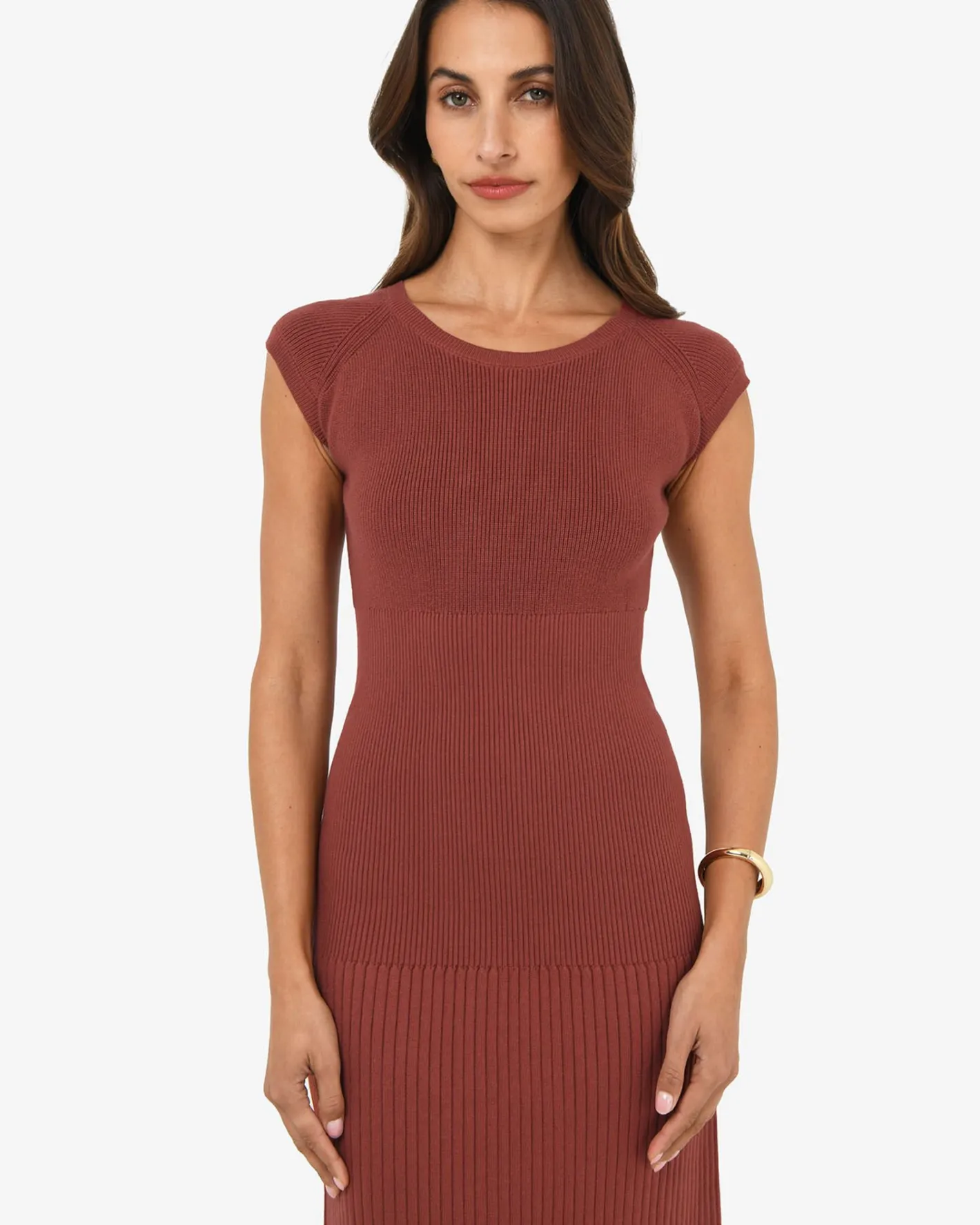 Forcast Lourdes Ribbed Knit Dress Clay Sale