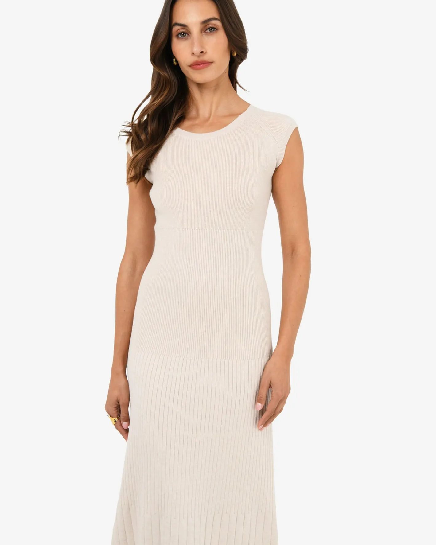 Forcast Lourdes Ribbed Knit Dress Buttercream Best
