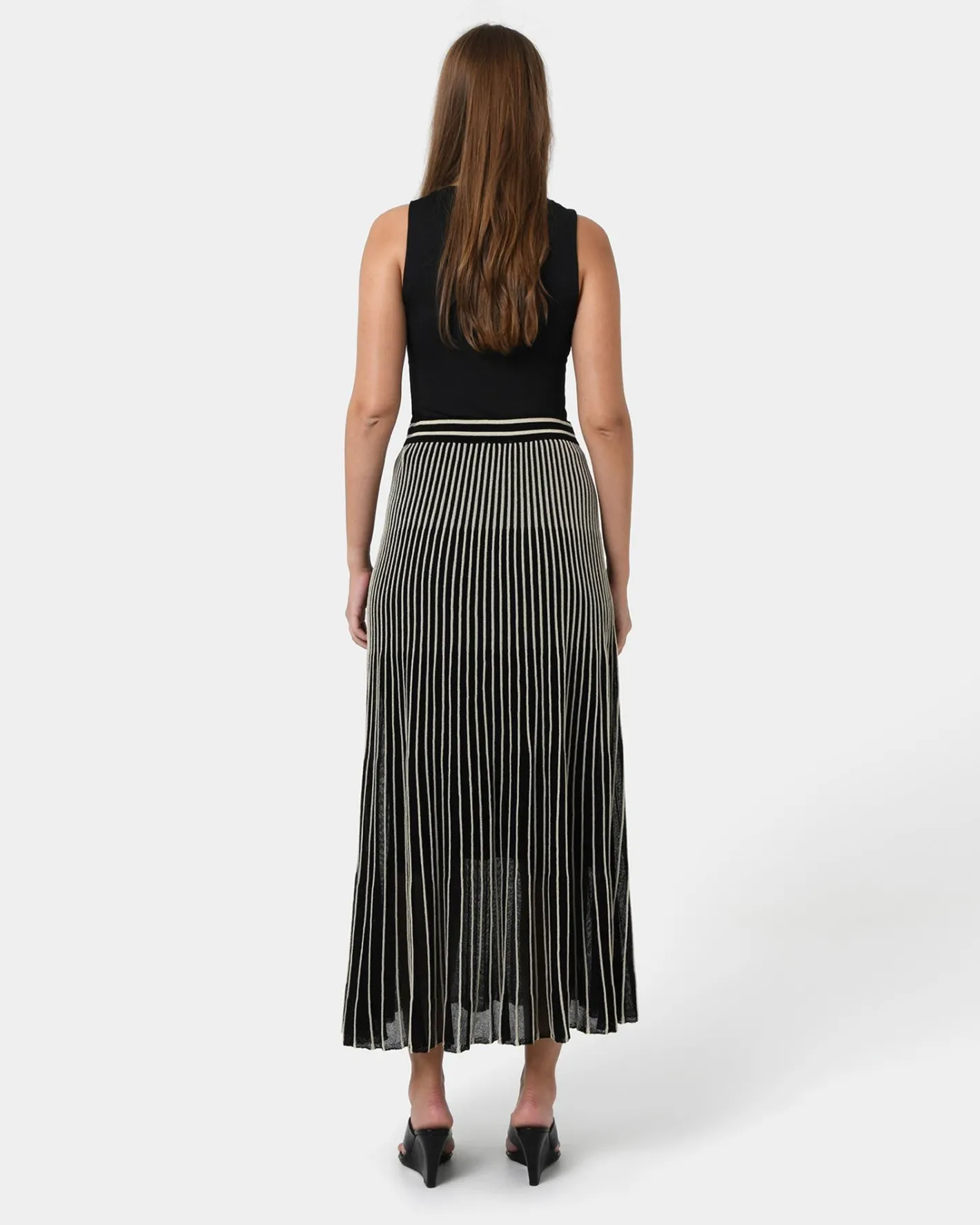 Forcast Lucy Pleat Knit Midi Skirt Black Gold Outlet