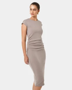 Forcast Lulu Ruched Midi Dress Mushroom Hot