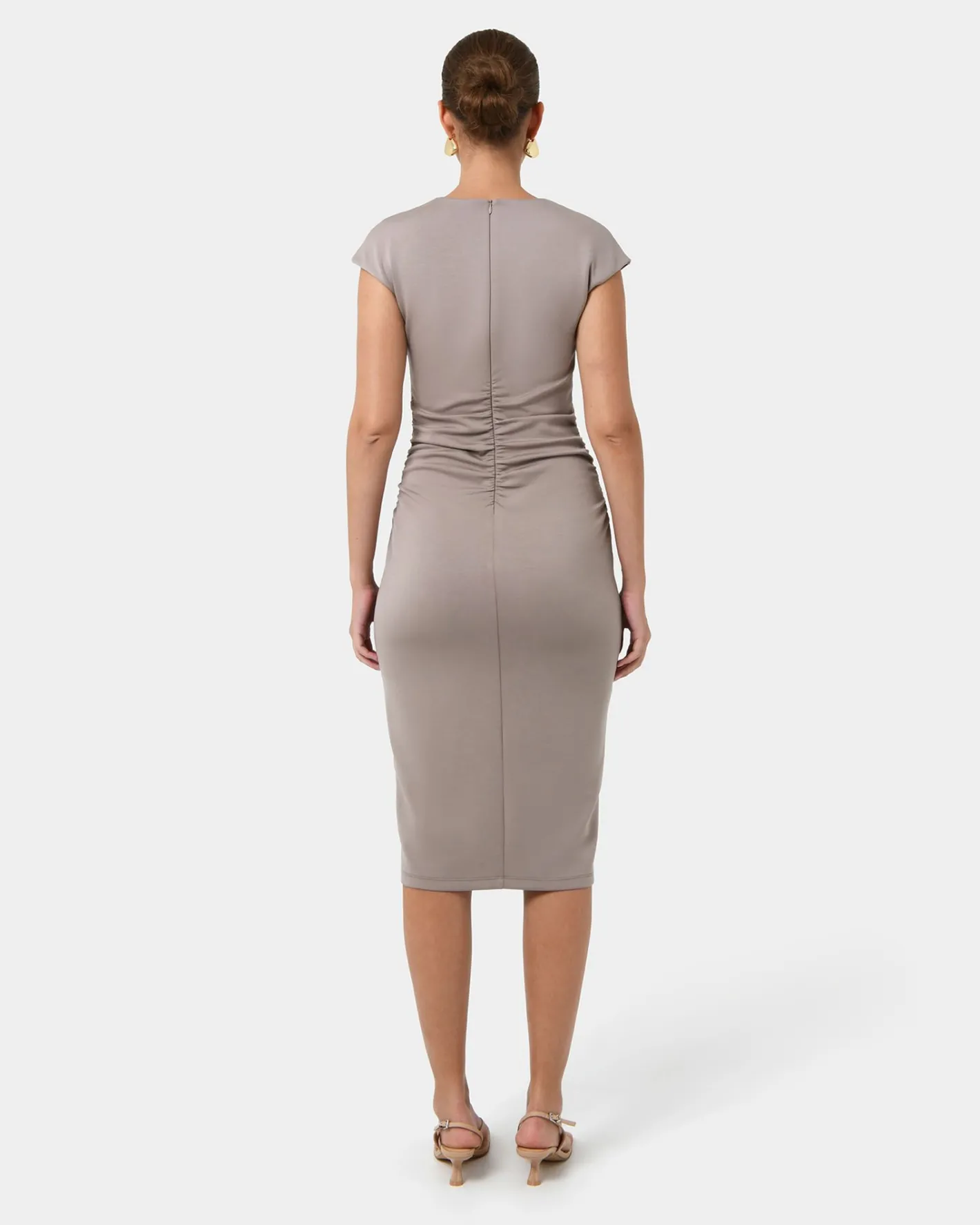 Forcast Lulu Ruched Midi Dress Mushroom Hot