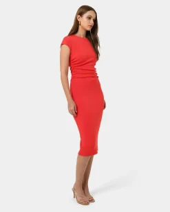 Forcast Lulu Ruched Midi Dress Red Best