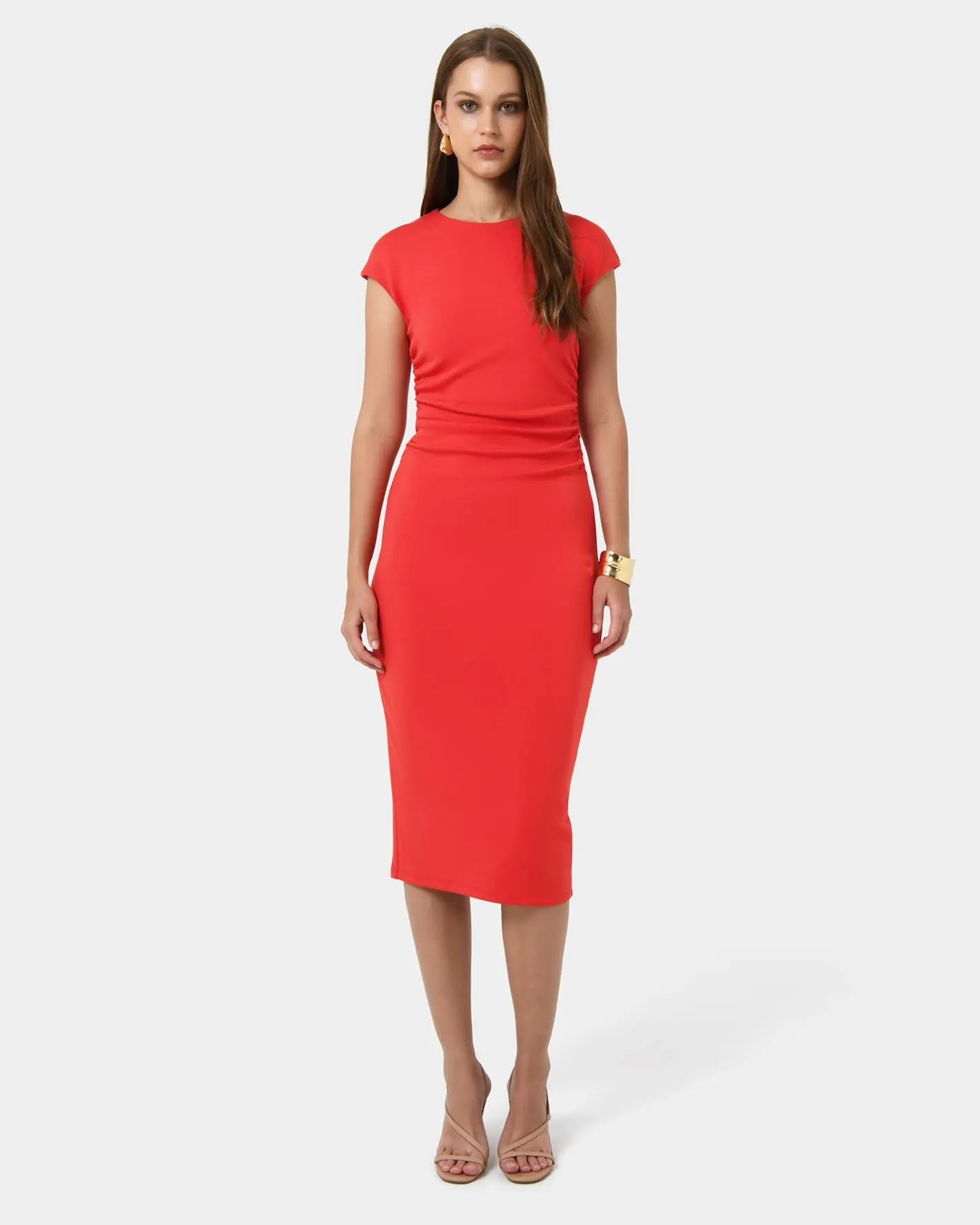 Forcast Lulu Ruched Midi Dress Red Best