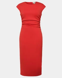 Forcast Lulu Ruched Midi Dress Red Best