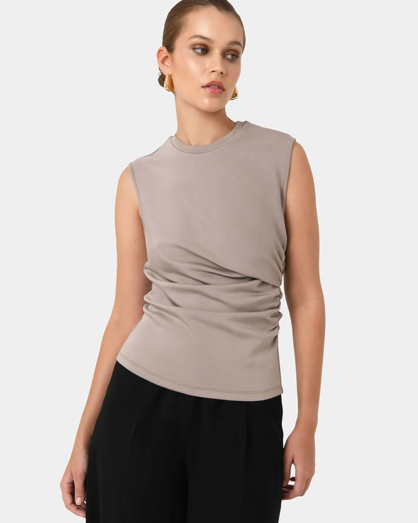 Forcast Lulu Ruched Top Mushroom Clearance
