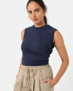 Forcast Lulu Ruched Top Navy Clearance