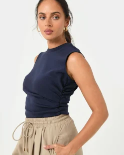 Forcast Lulu Ruched Top Navy Clearance