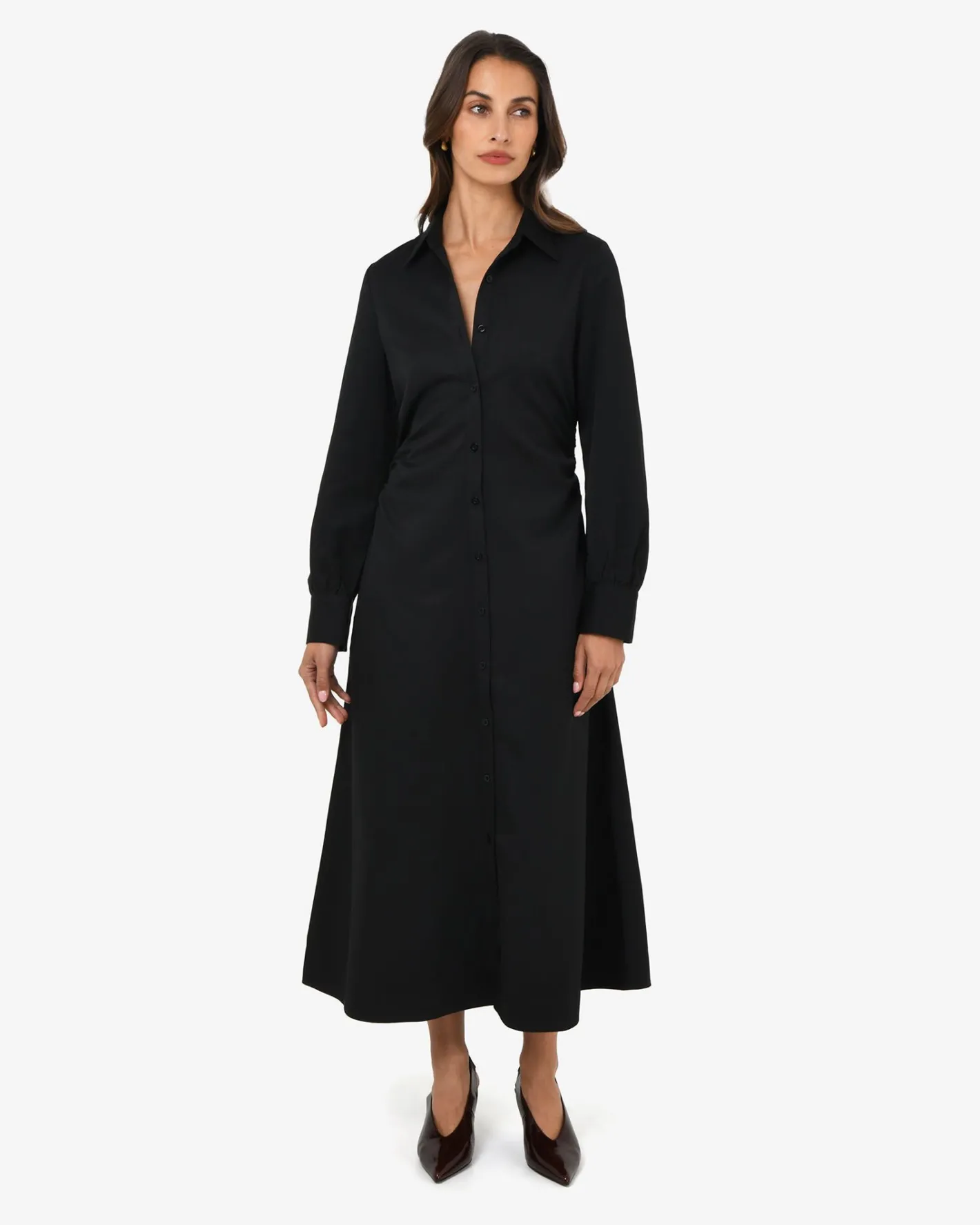 Forcast Lune Ruched Shirt Dress Black