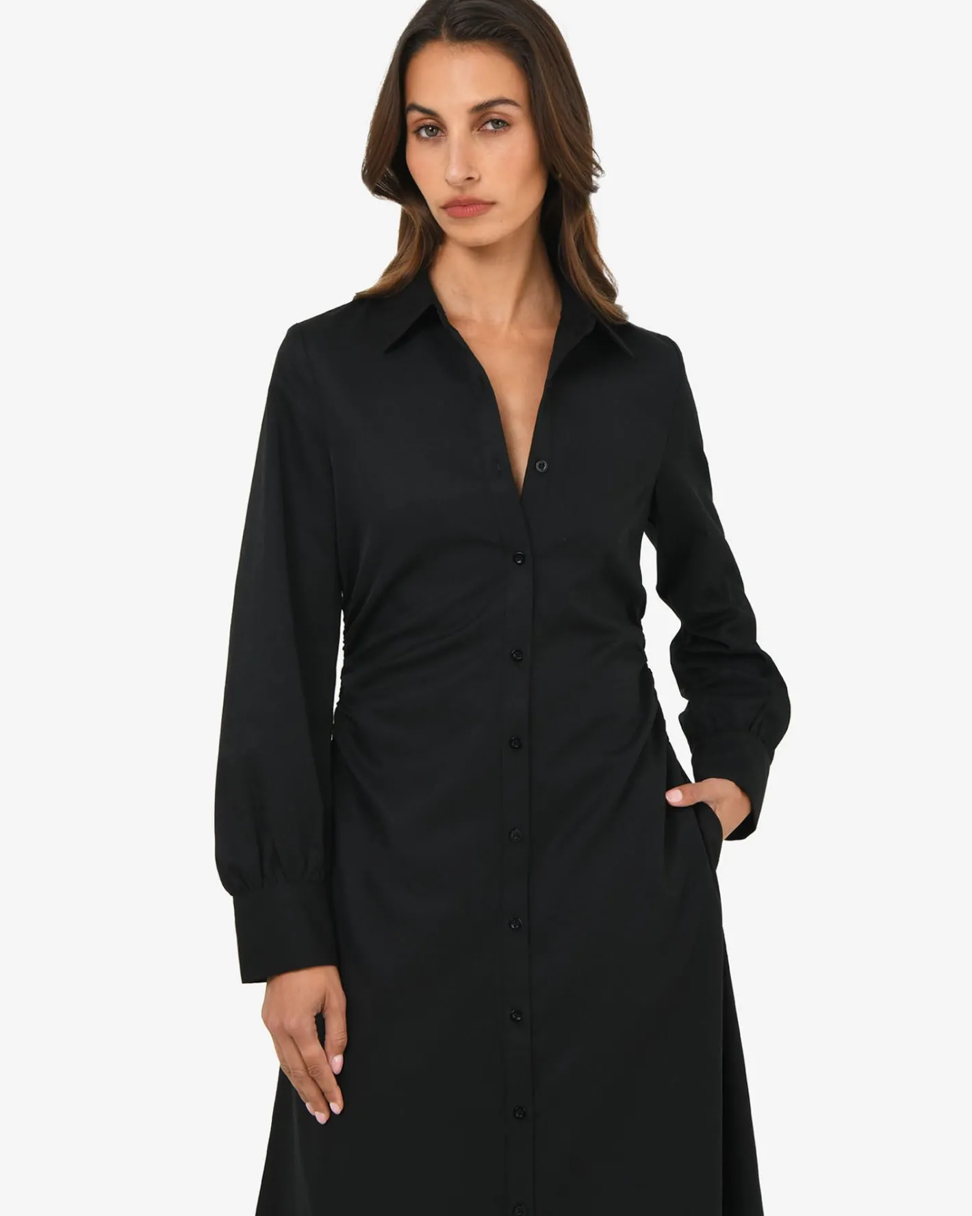 Forcast Lune Ruched Shirt Dress Black