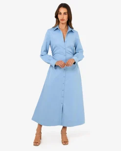 Forcast Lune Ruched Shirt Dress Dusk Blue