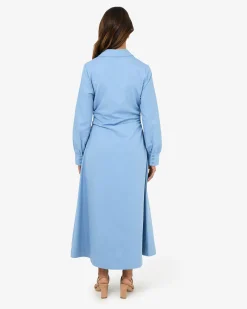 Forcast Lune Ruched Shirt Dress Dusk Blue