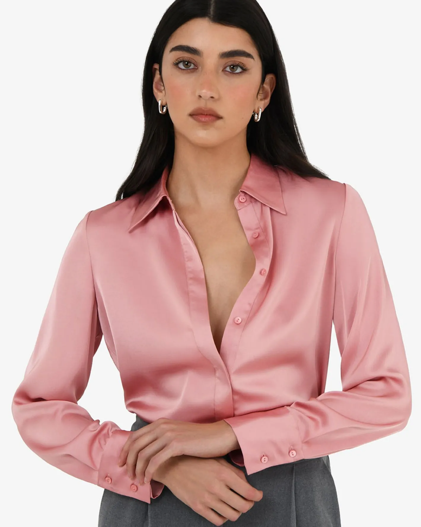 Forcast Mae Satin Shirt Rouge Pink Clearance
