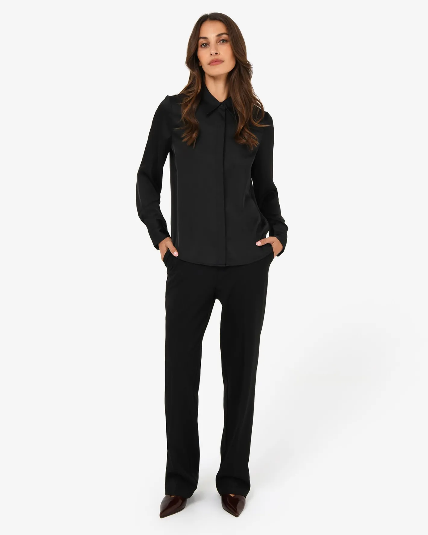 Forcast Mae Satin Shirt Black Hot