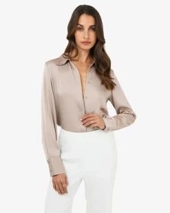 Forcast Mae Satin Shirt Sand Outlet