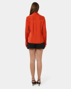 Forcast Mae Satin Shirt Cherry Tomato