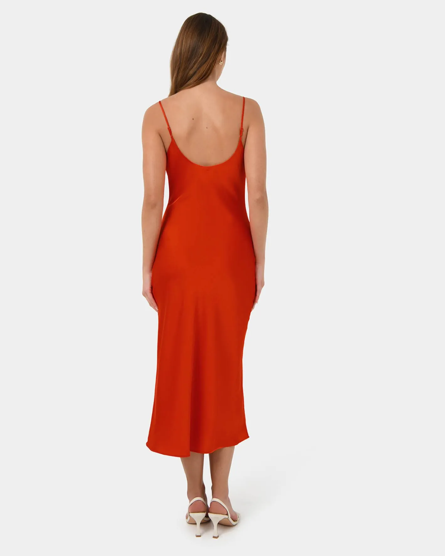 Forcast Mae Side Ruched Satin Dress Cherry Tomato Best