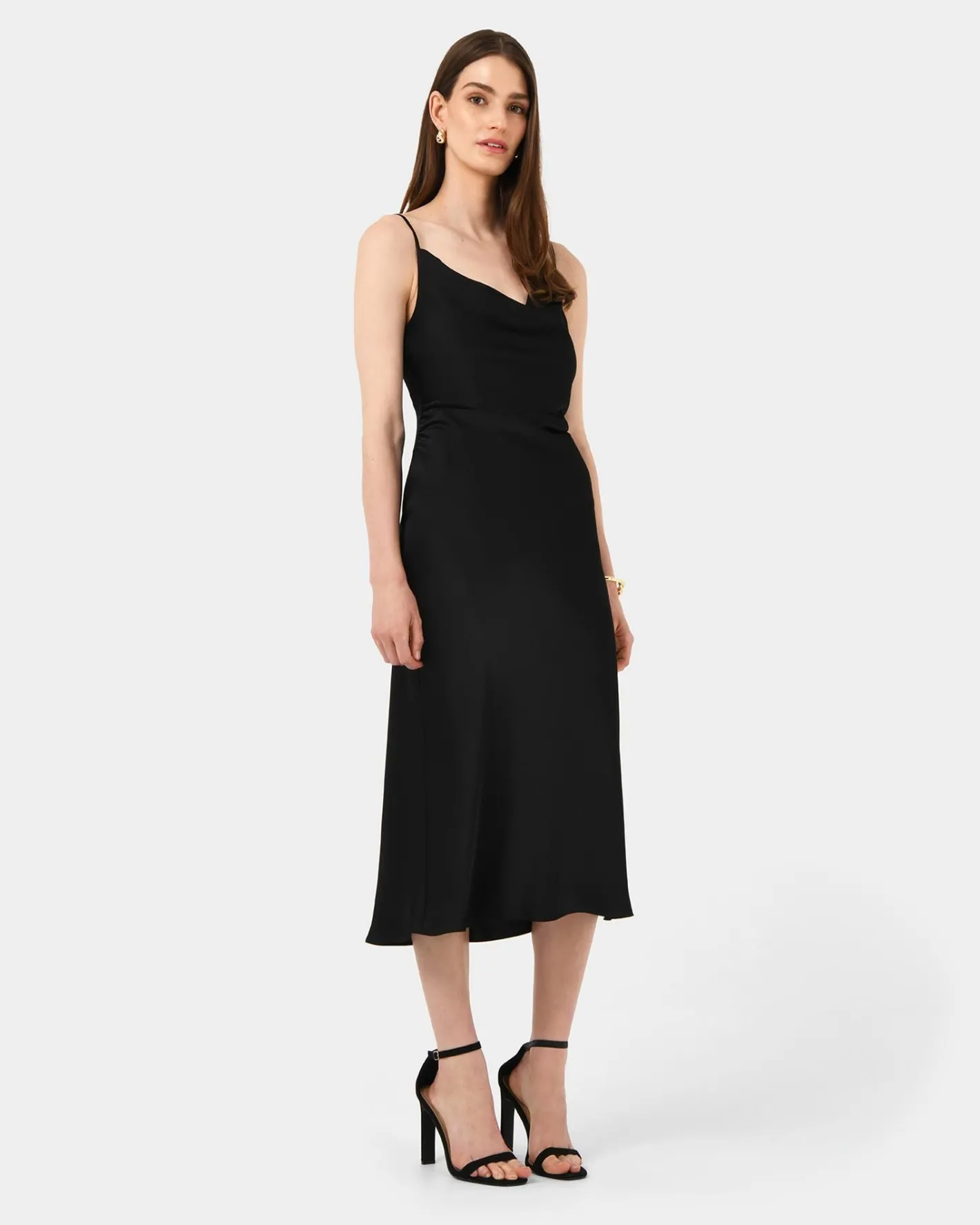 Forcast Mae Side Ruched Satin Dress Black Outlet
