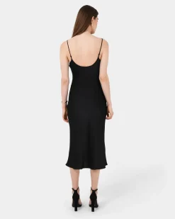 Forcast Mae Side Ruched Satin Dress Black Outlet