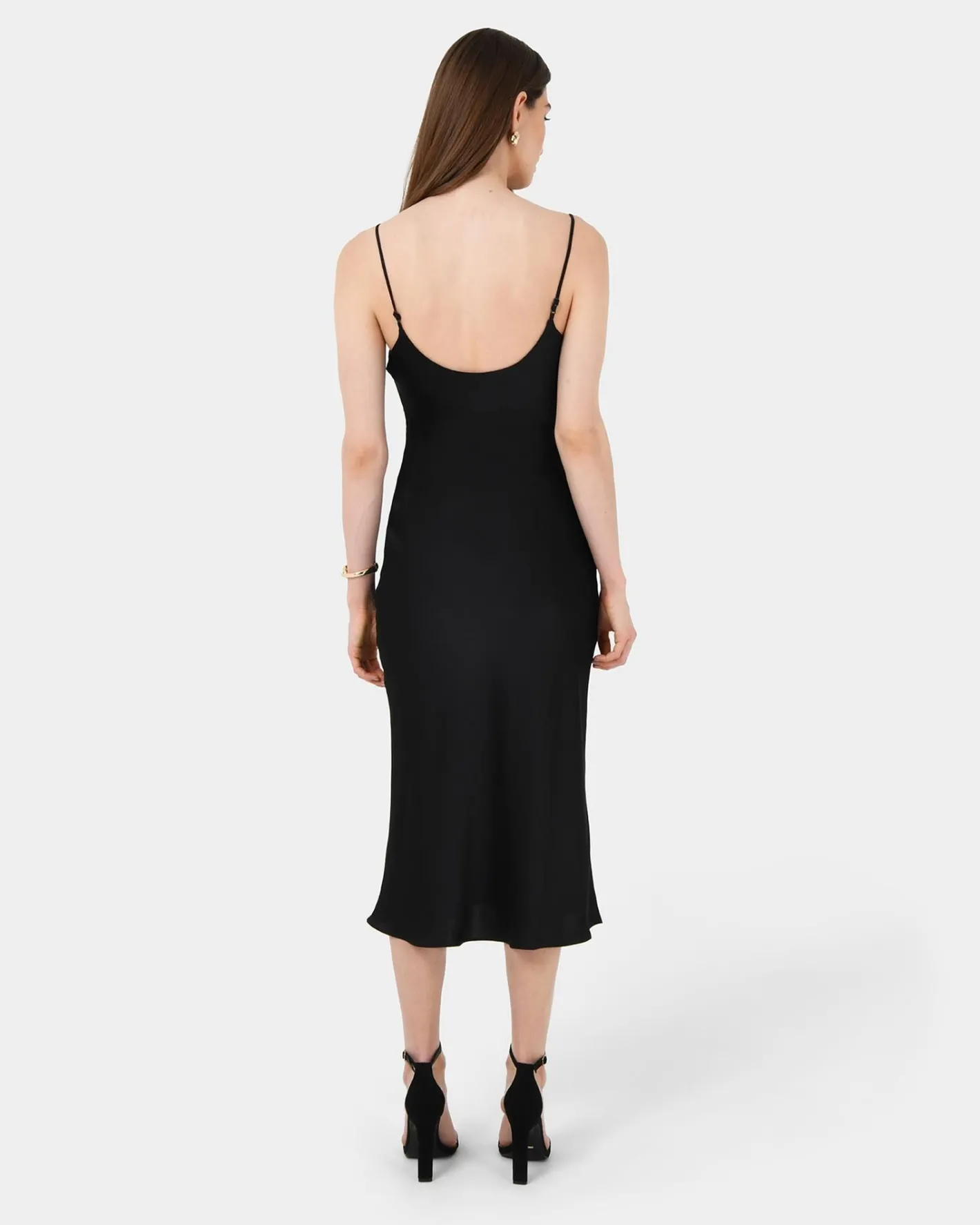 Forcast Mae Side Ruched Satin Dress Black Outlet