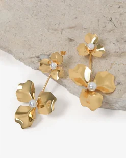 Forcast Magnolia Bold Floral Earrings Gold Outlet