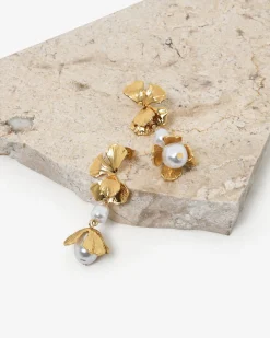 Forcast Magnolia Petal Drop Earrings Gold Discount