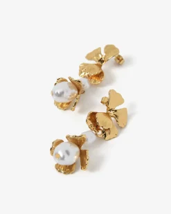 Forcast Magnolia Petal Drop Earrings Gold Discount