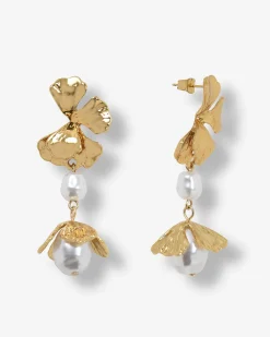 Forcast Magnolia Petal Drop Earrings Gold Discount
