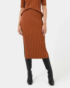 Forcast Manhattan Knit Skirt Rust Discount
