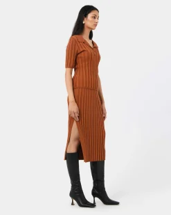 Forcast Manhattan Knit Skirt Rust Discount