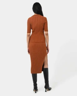 Forcast Manhattan Knit Skirt Rust Discount