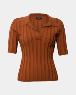 Forcast Manhattan Polo Knit Top Rust Discount