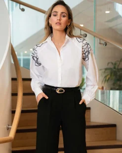 Forcast Maren Embroidered Cotton Shirt White Sale