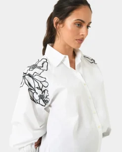 Forcast Maren Embroidered Cotton Shirt White Sale