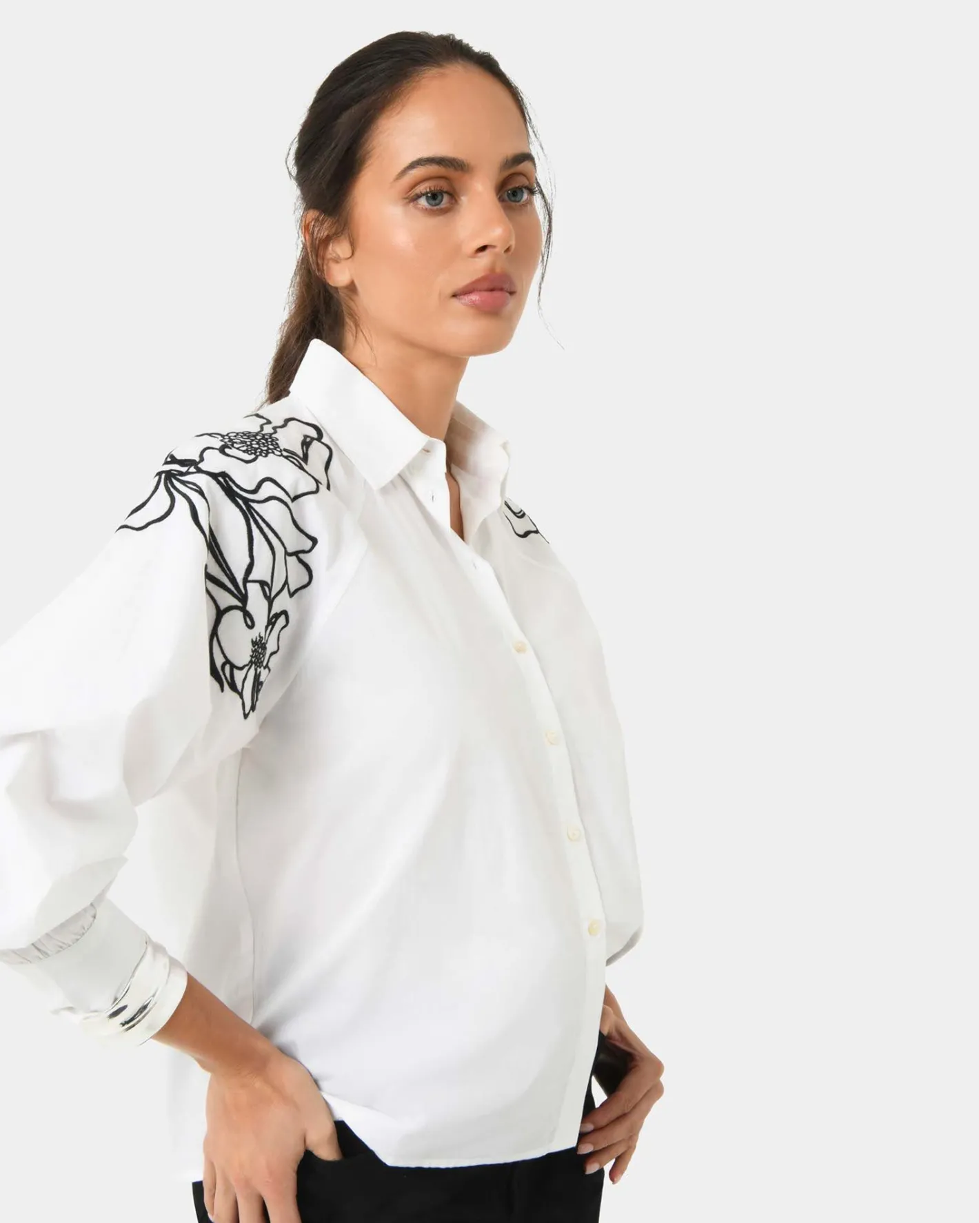 Forcast Maren Embroidered Cotton Shirt White Sale