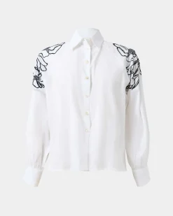 Forcast Maren Embroidered Cotton Shirt White Sale
