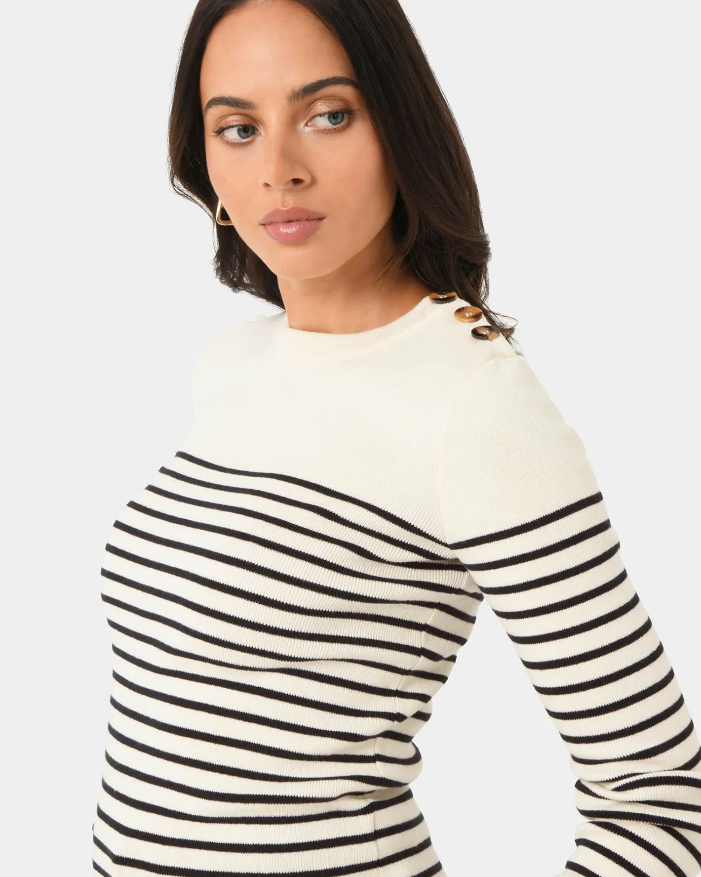Forcast Margot Long Sleeve Knit Ivory Navy Best