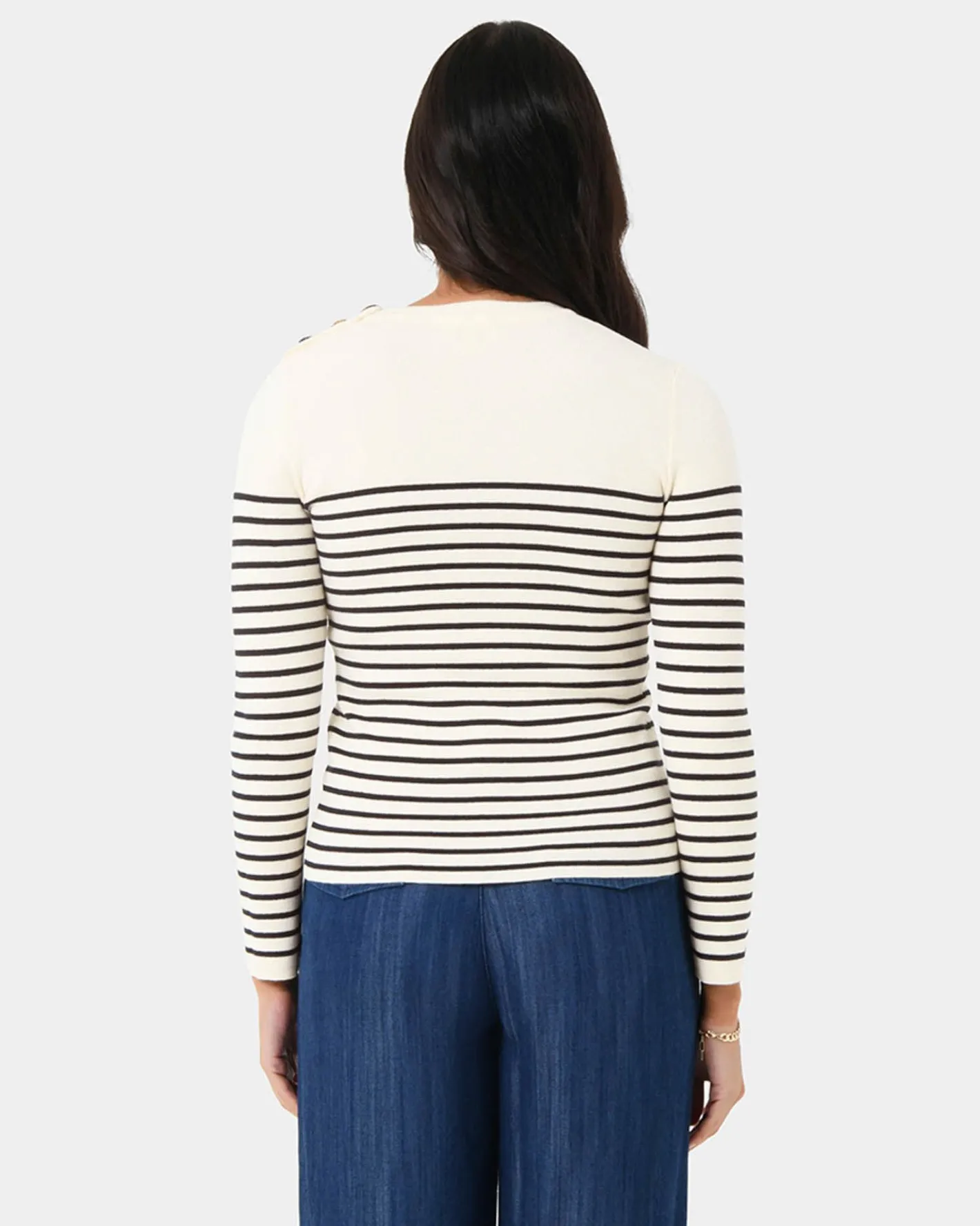 Forcast Margot Long Sleeve Knit Ivory Navy Best