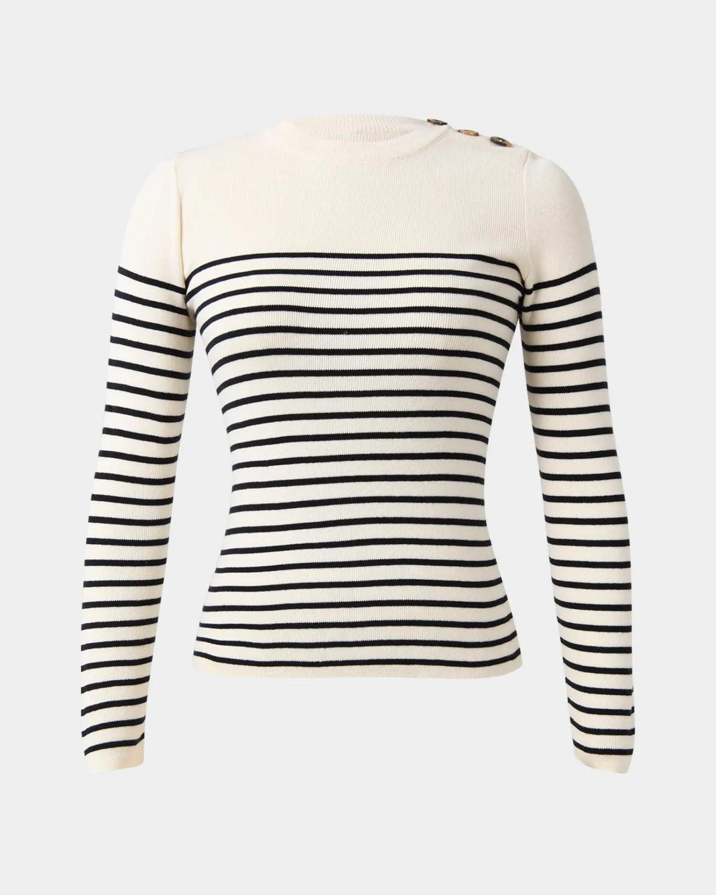 Forcast Margot Long Sleeve Knit Ivory Navy Best