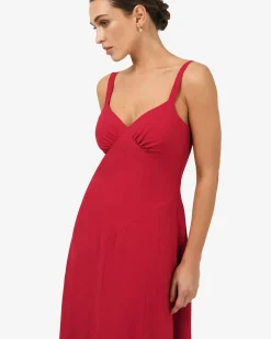 Forcast Maria Godet Panel Dress Crimson Discount