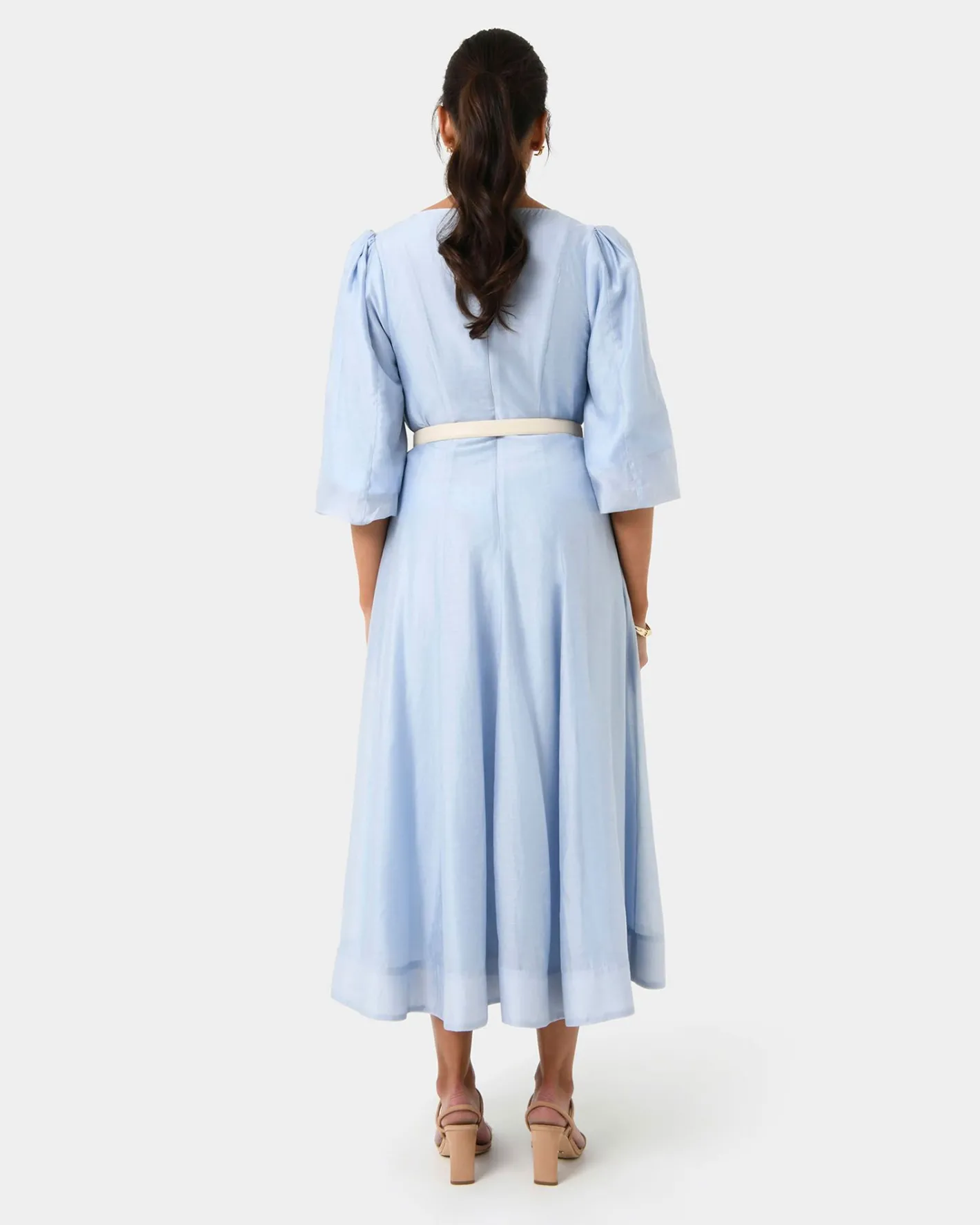 Forcast Marlie Puff Sleeve Midi Dress Ash Blue