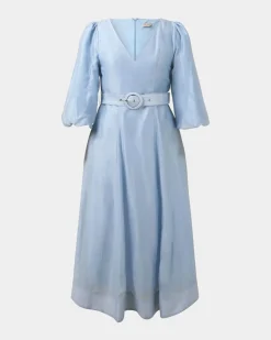 Forcast Marlie Puff Sleeve Midi Dress Ash Blue