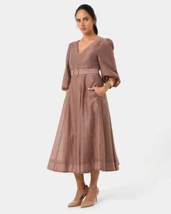 Forcast Marlie Puff Sleeve Midi Dress Wood Smoke Online