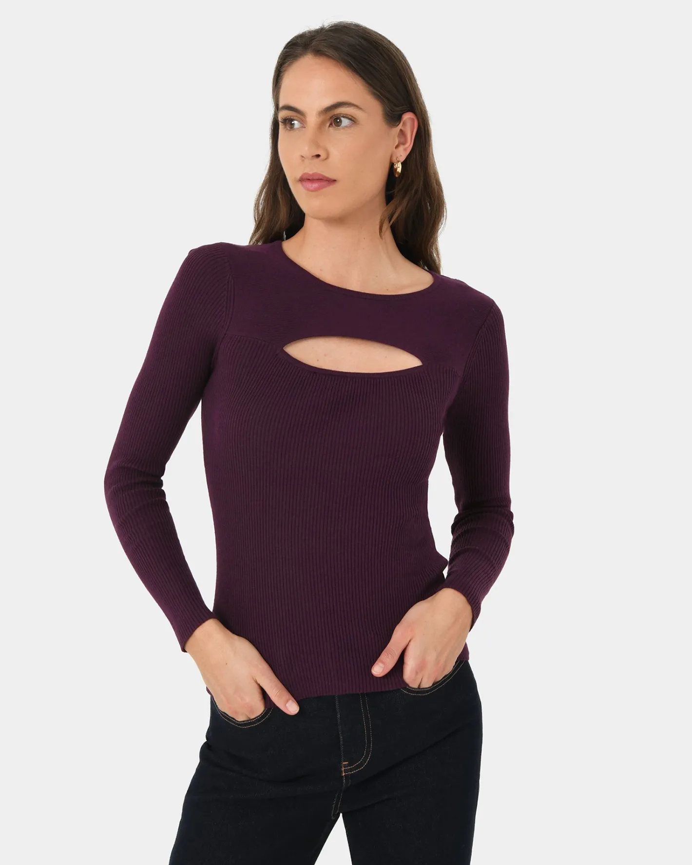 Forcast Maryam Cut Out Knit Top Purple New