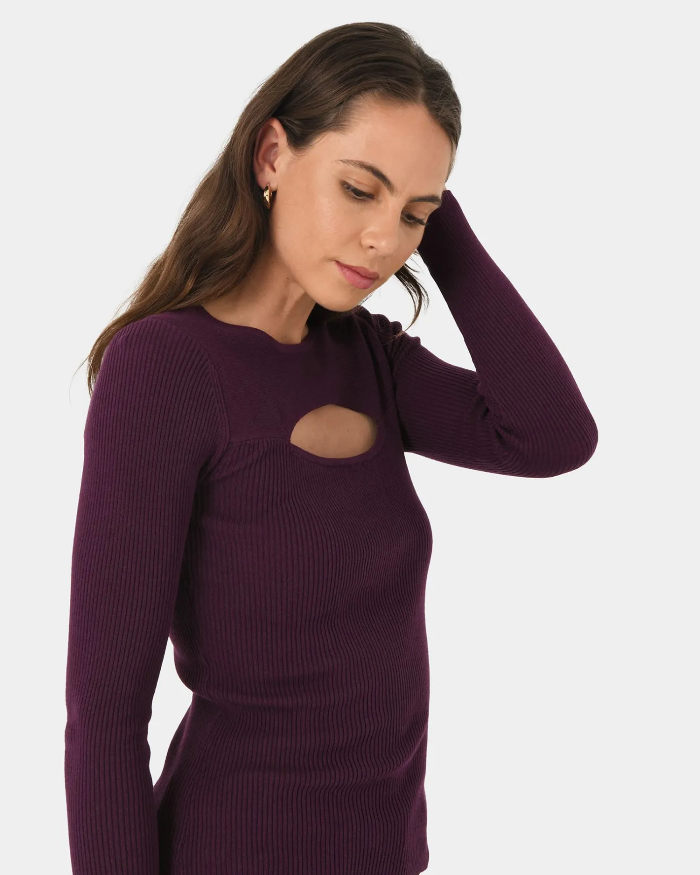 Forcast Maryam Cut Out Knit Top Purple New