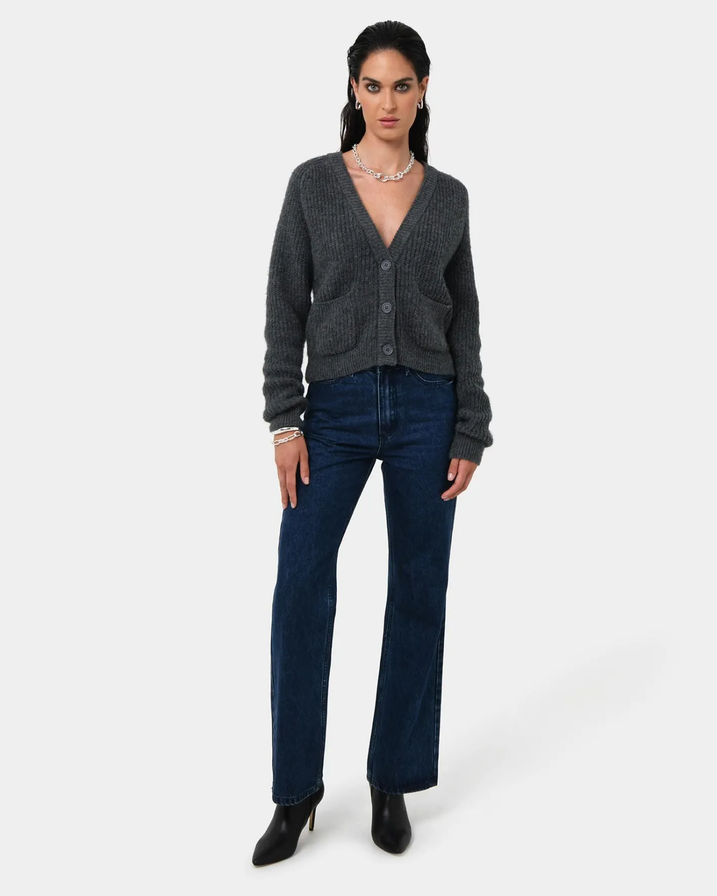 Forcast Mel Wool Blend Cardigan Charcoal Outlet